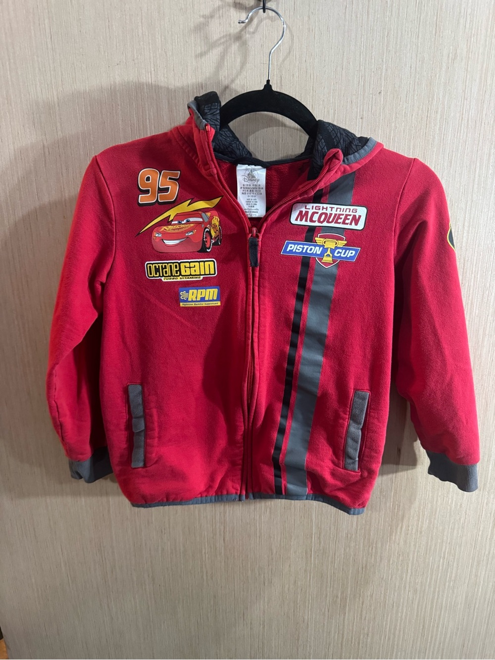 Disney Cars Lightning McQueen Red and Gray Zip Hoodie Size 7/8